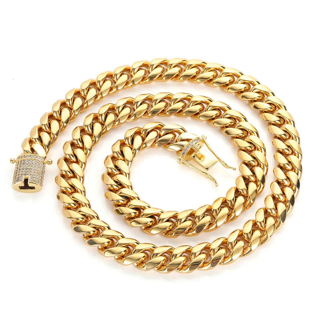 Drop Hip Hop Three Times Plated Stainless Steel Jewelry Bling Iced Miami Cuban Link Chain Necklace For Men 250318