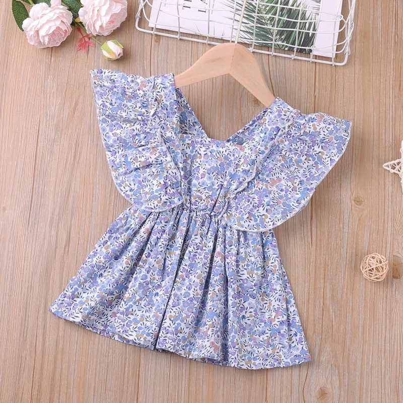 Summer Floral Flying Sleeve Top For Girl Blouse For Girls T-Shirts Children Clothes Young Children Girl ClothesT250320