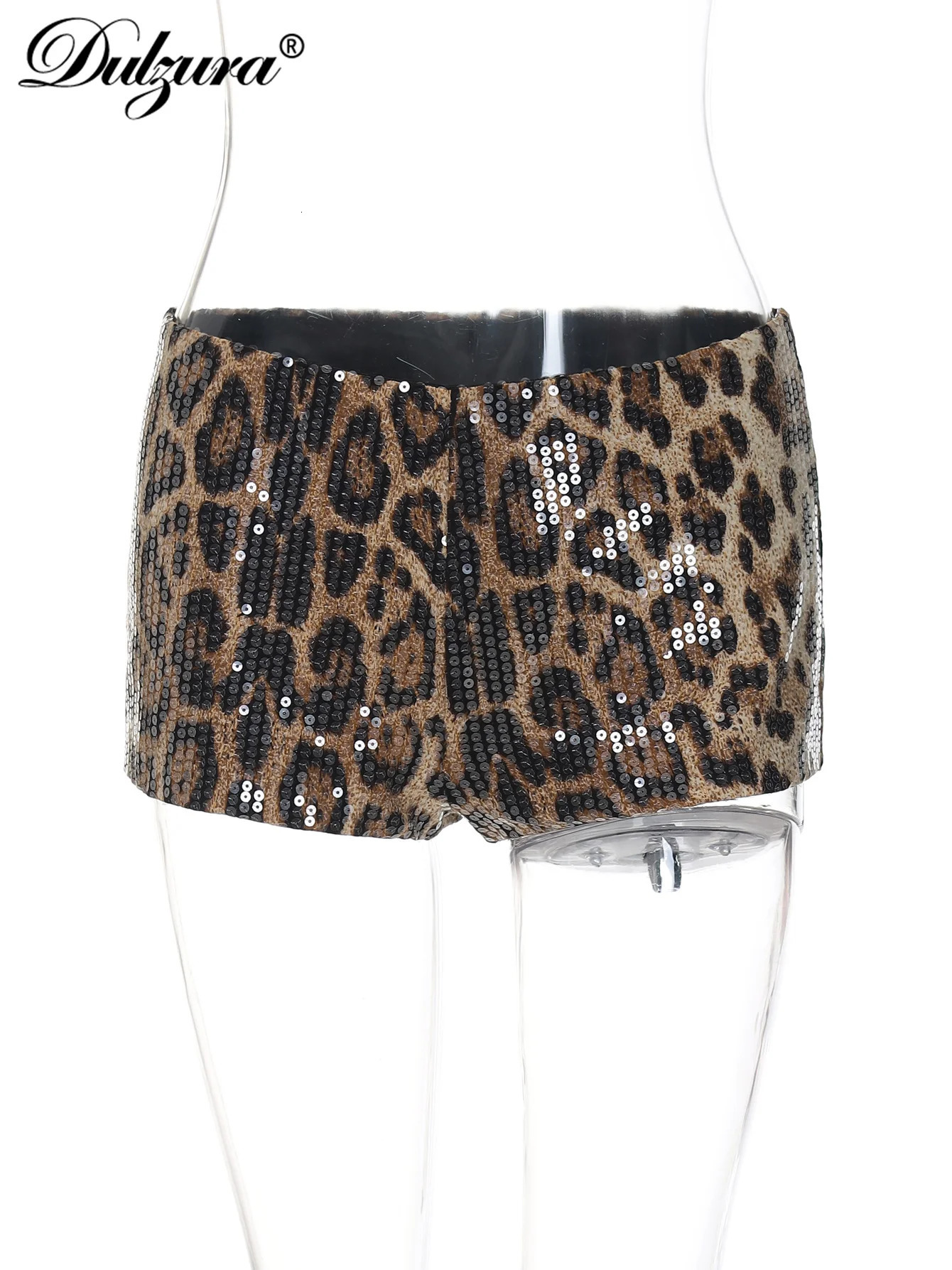 Dulzura WomenS Leopard Sequins Slim Shorts Sexy Casual Clothes For Ladies Party Club Streetwear Autumn Winter 250320