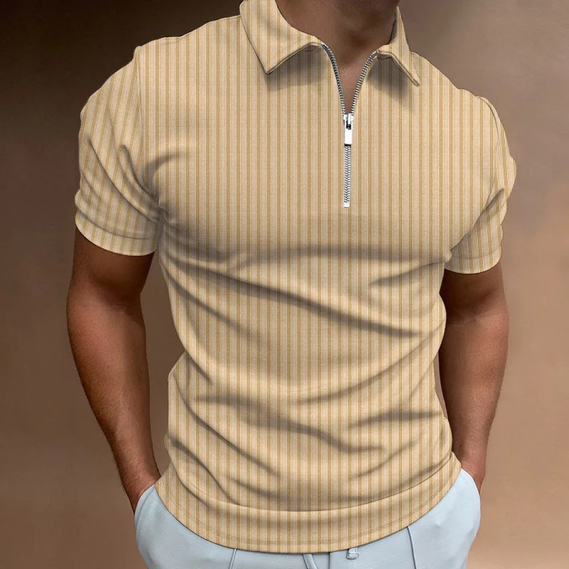 Summer zipper striped POLO shirt high-quality mens casual sports breathable short sleeved T-shirt mens shirt 250319