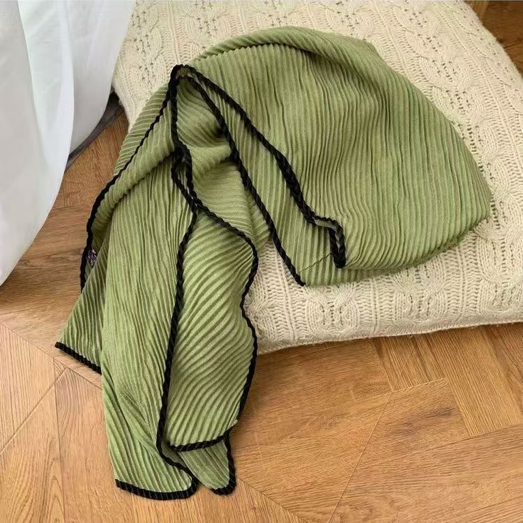 T320 autumn and winter cotton and linen pleated scarf for women solid color sunscreen multi-purpose fashion neckband versatile water ripple warm thin