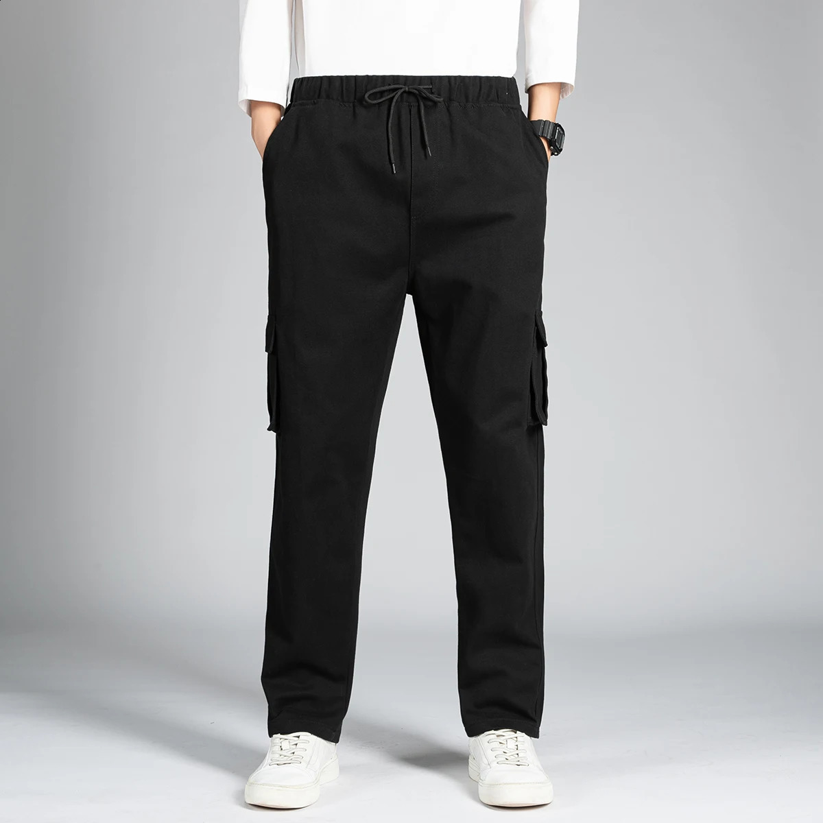 Casual pants mens fashionable loose straight wide leg streetwear hiphop pocket cargo Trousers 250319