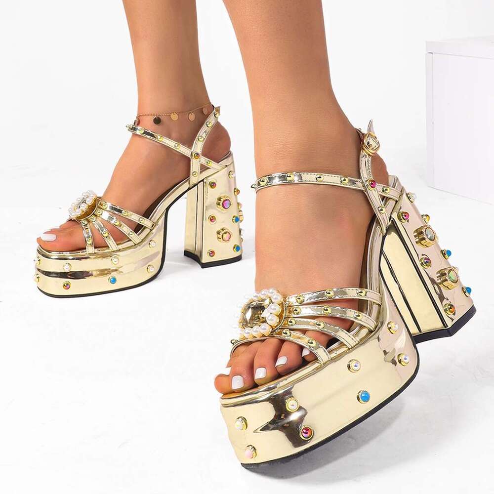 Wedge Heels Summer Style Hollow One Word Buckle Rhie Sandals Open Toe Thick Heel Waterproof Platform High Heels Thick heel shoes