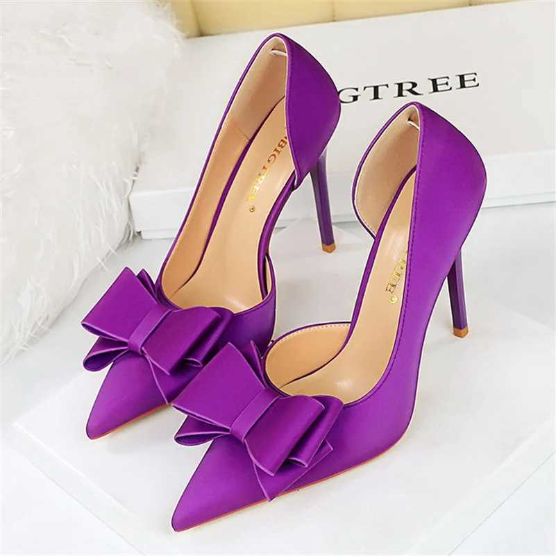 Wen 10.5cm High H Satin Silk Knot Purple Pump Womens Wedding Bride Escarpin Blue Green Peach Fi Party Shoes Y250319