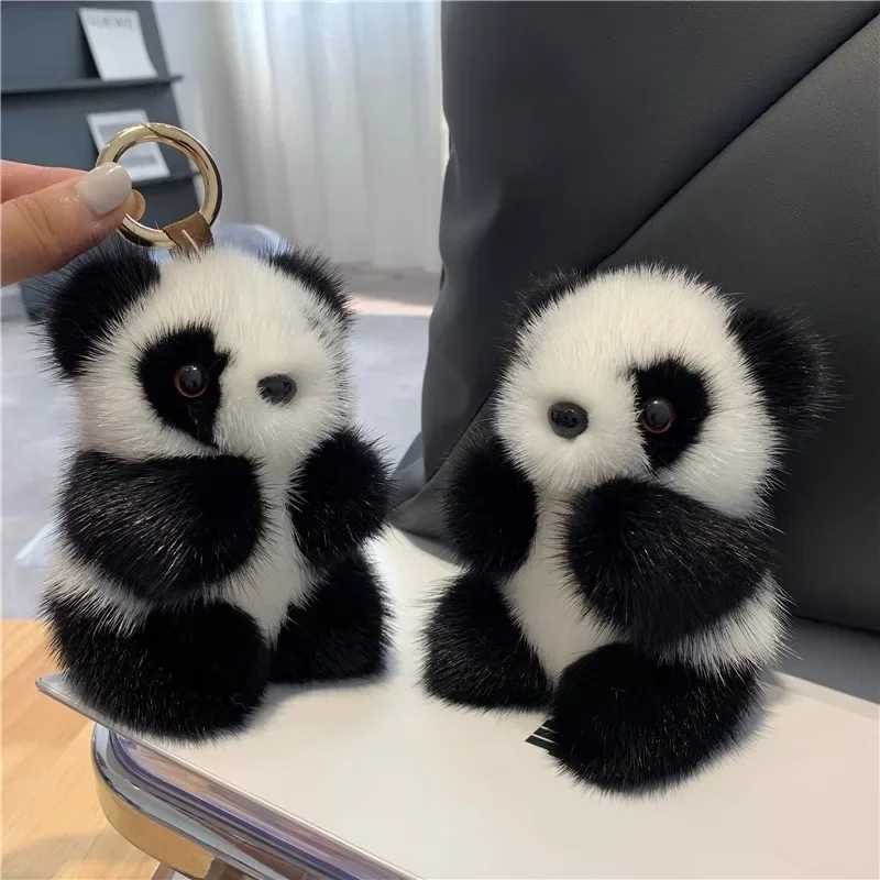 Little Panda Plush Doll Womens Bag Decoration Cute Imitation Mink Panda Car Keychain Cute Bear Car Keychain Fashion Girl GiftXJ250319