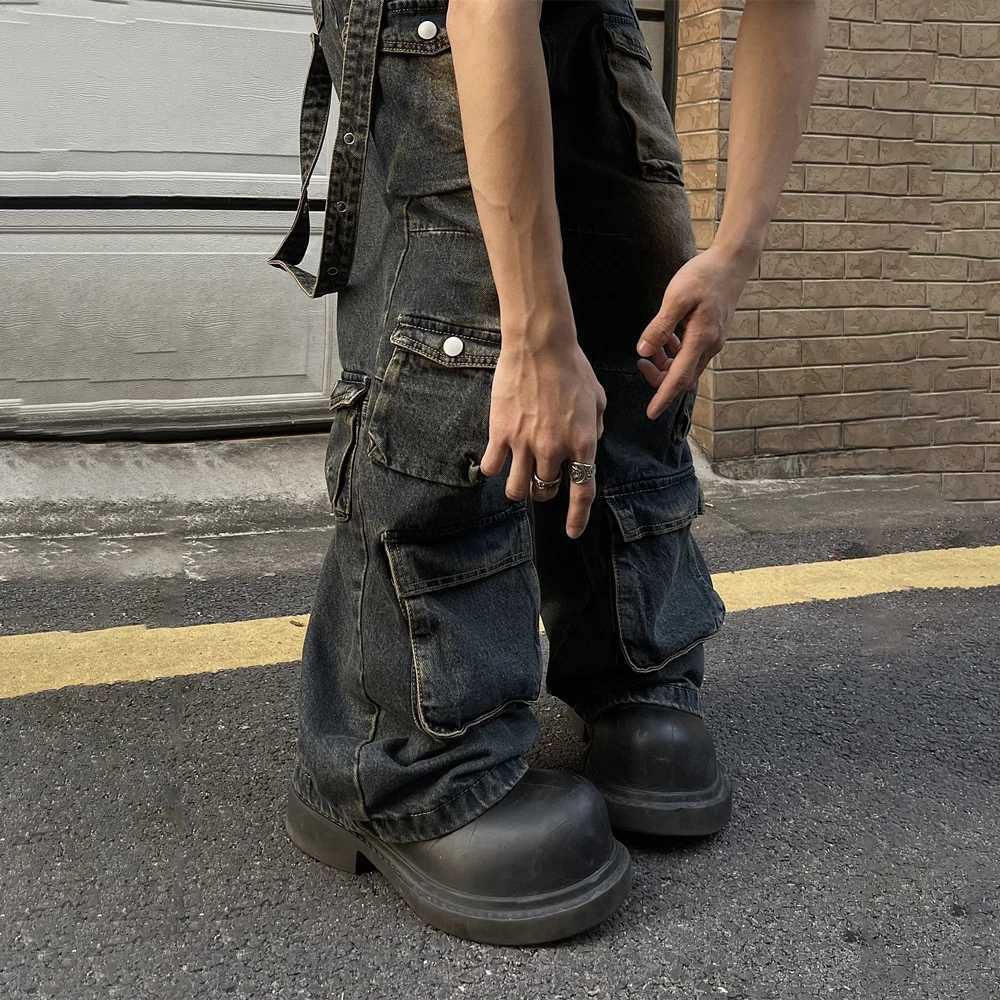 Black Cargo Jeans Men Baggy Multi-pocket Wide Leg Streetwear Trousers Summer 2024 Fashion Y2k Street Punk Vintage Denim PantsT250319