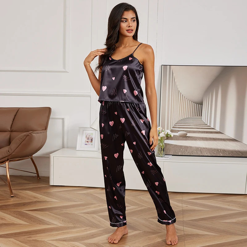 Womens Home Clothes Sexy V Neck Pajama Silk Pajamas Set Sleepwear Satin Cami Vest with Trousers Pajamas 2 Piece Sets Loungewear 250320