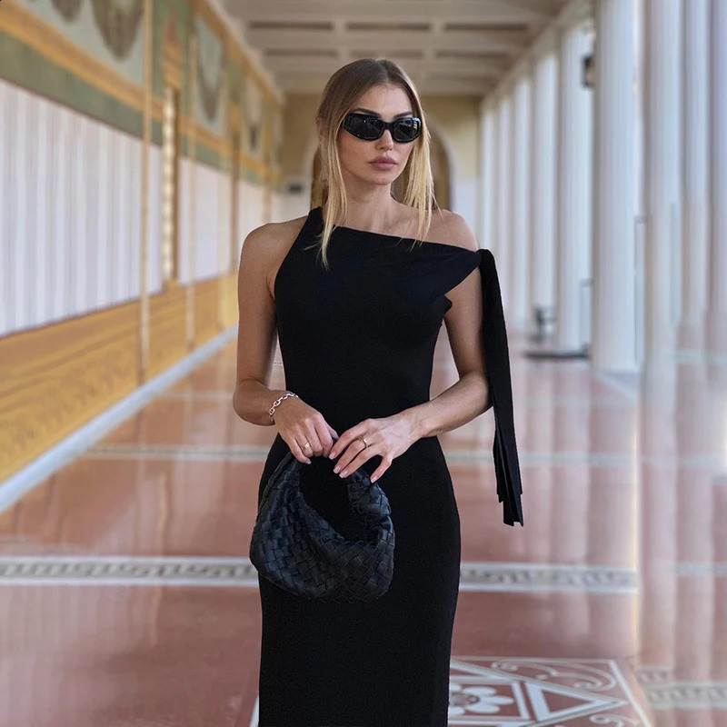 WhereMery Sexy Solid O-Neck Sleeveless Dress Summer Slim Fit Piece Long Dress Evening Club Evening Dresses Womens Clothing 250319