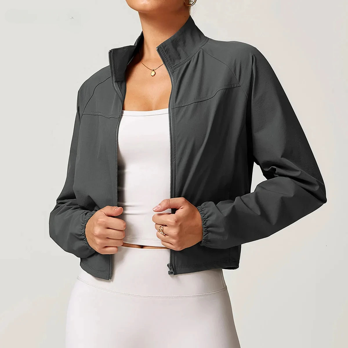 Sports jacket womens stand collar thin windproof outdoor running suit quick drying fitness long sleeved yoga top 250314