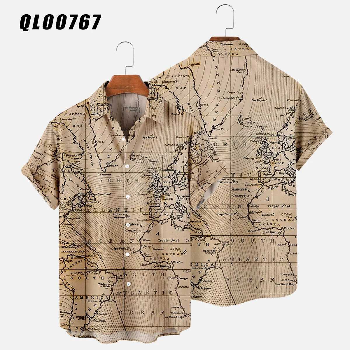 Hawaii shirt map 3D printed shirt mens shirt mens casual vocal lapel shirt summer beach Camisa travel casual shirt M250320