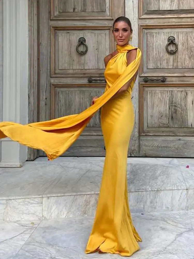 Elegant Solid Ribbon Women Halter Dress Off Shoulder Sleeveless Backless Slim Female Maxi Dresses Summer Chic Lady Robe 250319