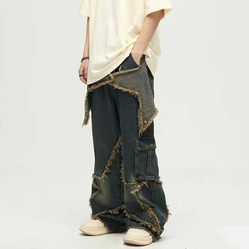 Star Design Sensitivity niche American style retro jeans trend brand European American high street pants unique crossoverT250319