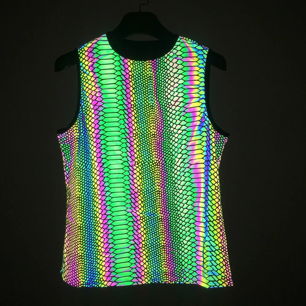 Summer Men Women Colorful Reflective Sleeveless T Shirts Y2K Harajuku Personality Printed Knitted Vest camisetas t-shirt 250318
