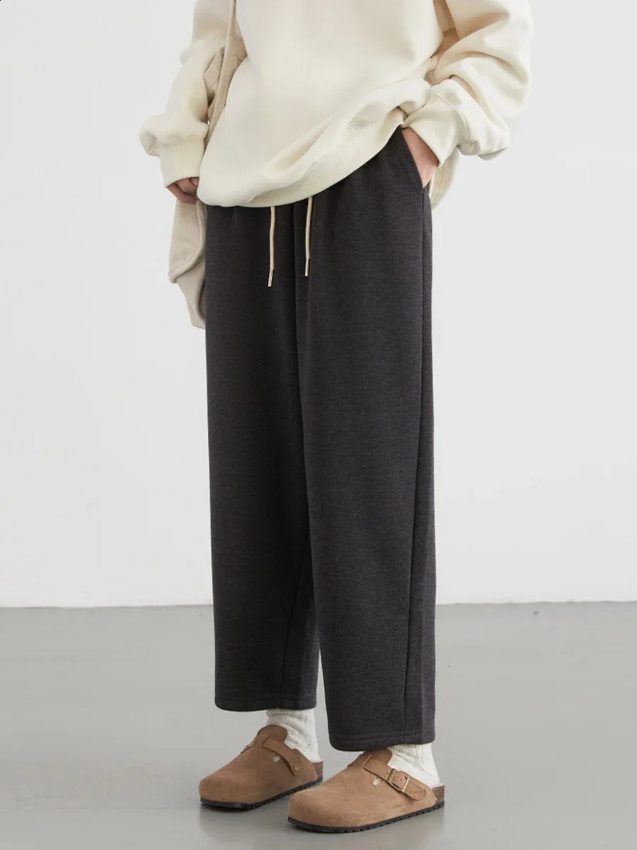 CHIC VEN Womens Pants Korean Casual High Waist Straight Plush Trouser Fashion Solid Warm Pants Autumn/Winter 250314