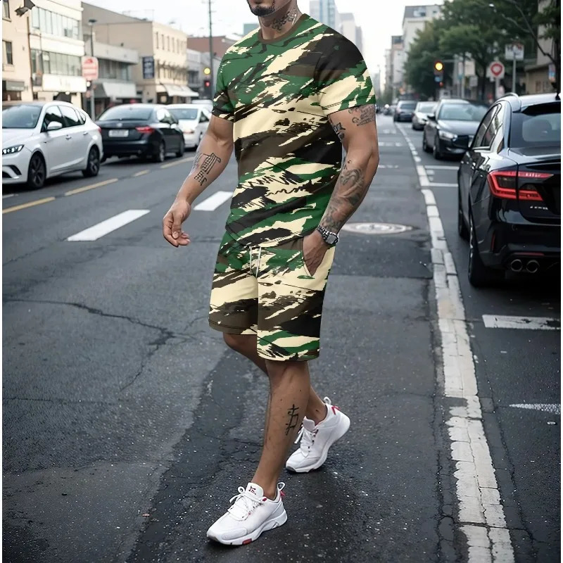 3D digital camouflage print 2024 summer casual ball uniform ultrathin fast drying sportswear loose round neck 250319