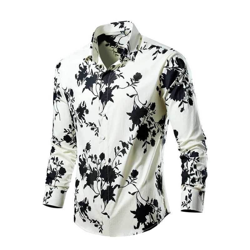 New casual high-quality mens shirt cotton soft ultra-thin luxury long sleeved Hawaiian street clothing lapel M250320