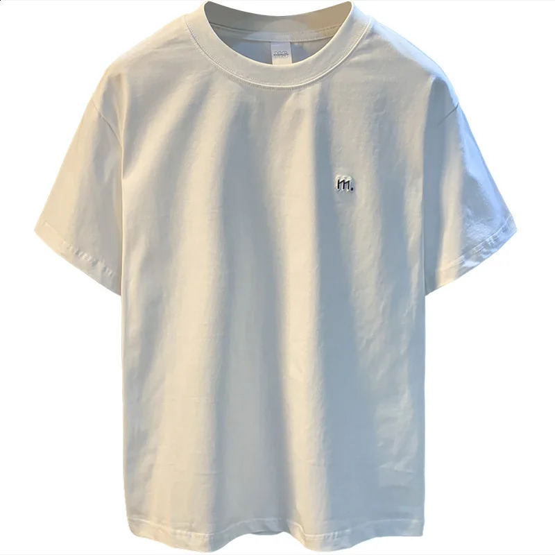Summer Mens Simple Versatile Embroidered Short Sleeve Solid Color Comfortable Casual Half Sleeve Top 250317