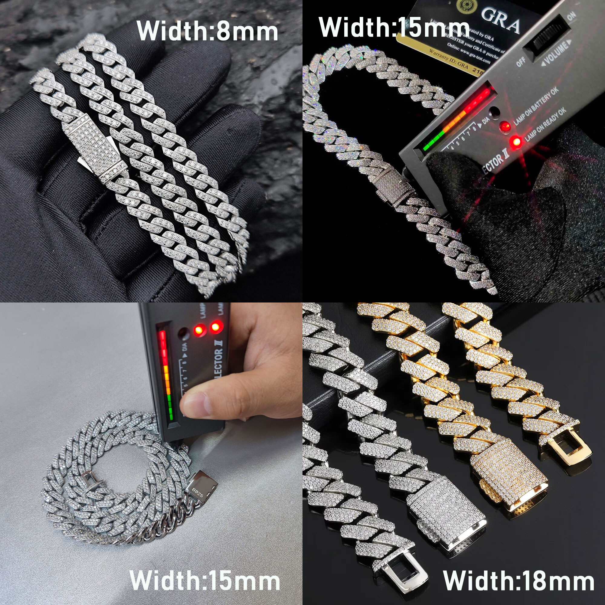 Pass Diamond Miami Hip Hop Jewelry VVS Stone Shiny 3ROW Men 925 Sterling Silver Necklace Moissanite Cuban Link Chain Luxury