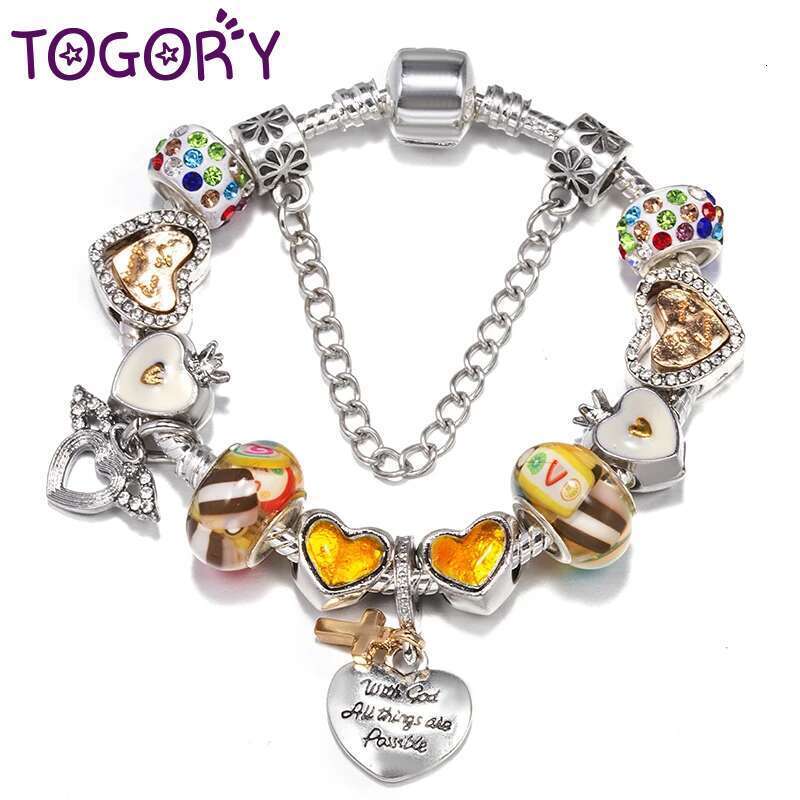 Silver Color Crystal Heart Cross Beads Charm Bracelet With DIY Brand Bracelets Bangles For Women Men Jewelry Gift Dropshipping