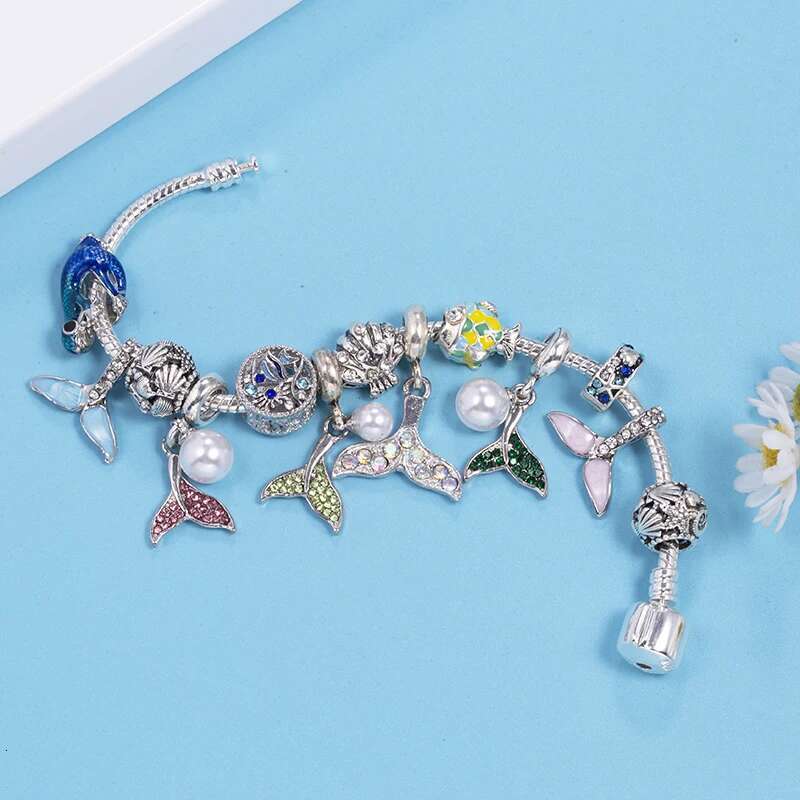 Summer Styles Charm Bracelets Fits DIY Crystal Fish Tail Beads Bracelet Bangles For Women Bijoux Pulseras Jewelry Gift Wholesale