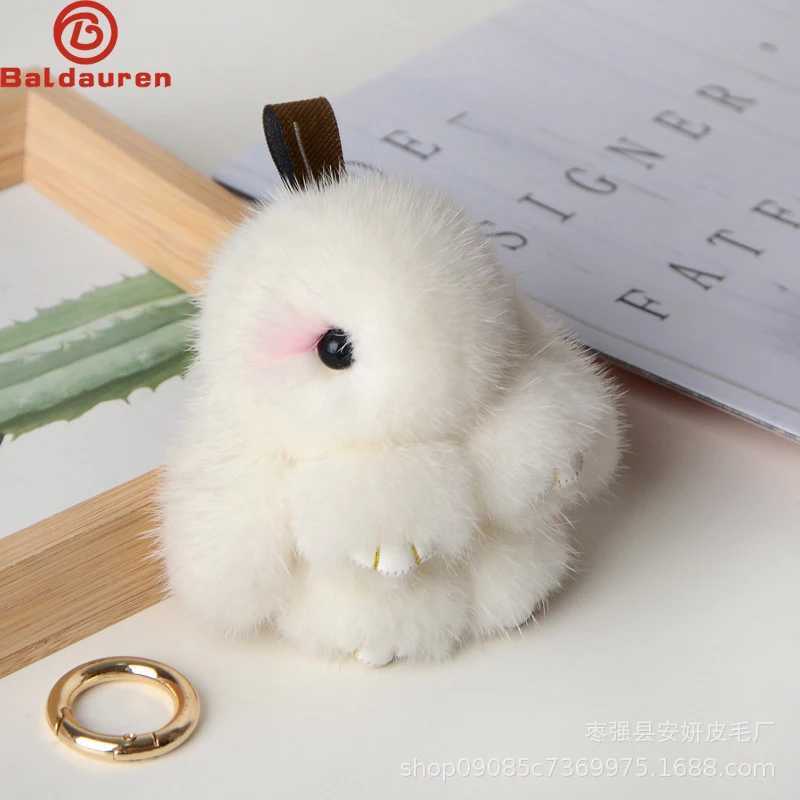New Style Handmade Real Mink Fur Rabbit Charm Keychain Women Kids Cute Plush Bunny Keyring Bag Car Key Decoration Jewelry GiftsXJ250319