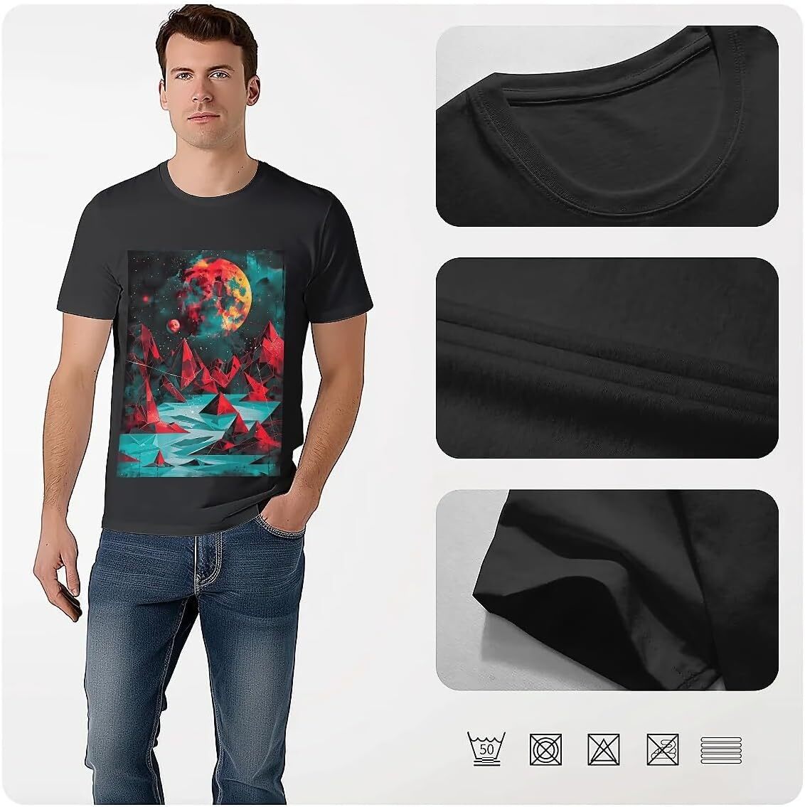 T shirt for Mens Mens Novelty T-Shirts Graphic 2D Print Summer Short Sleeve Mountain Landscape Geometric Shirts Tshirt Graphic Tee Casual Tops Clothes