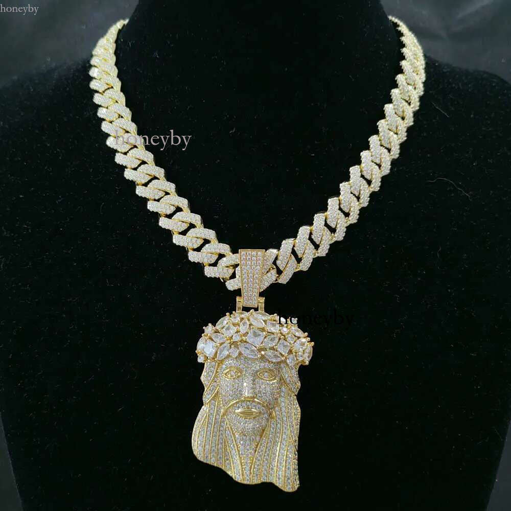 Jesus Pendant with 13mm Moissanite Cuban Chain Necklace Hip Hop Jewelry for Men Gift - view 4