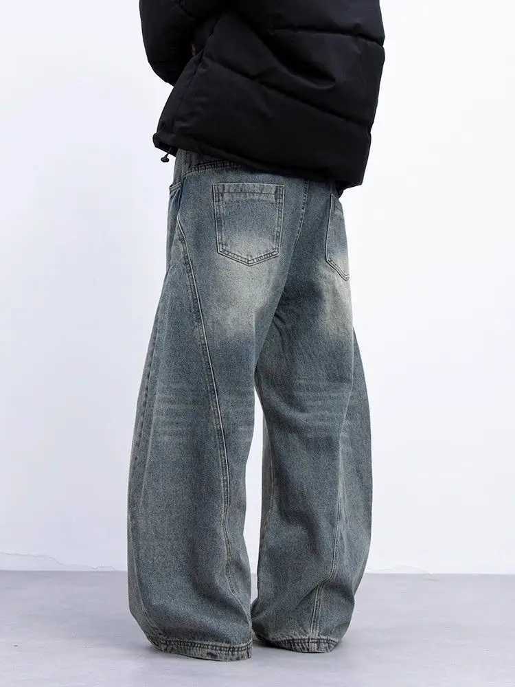 Spring and autumn American mens and womens fashion personalized straight tube washed jeans couple loose curved knife casual pants y2kT250319