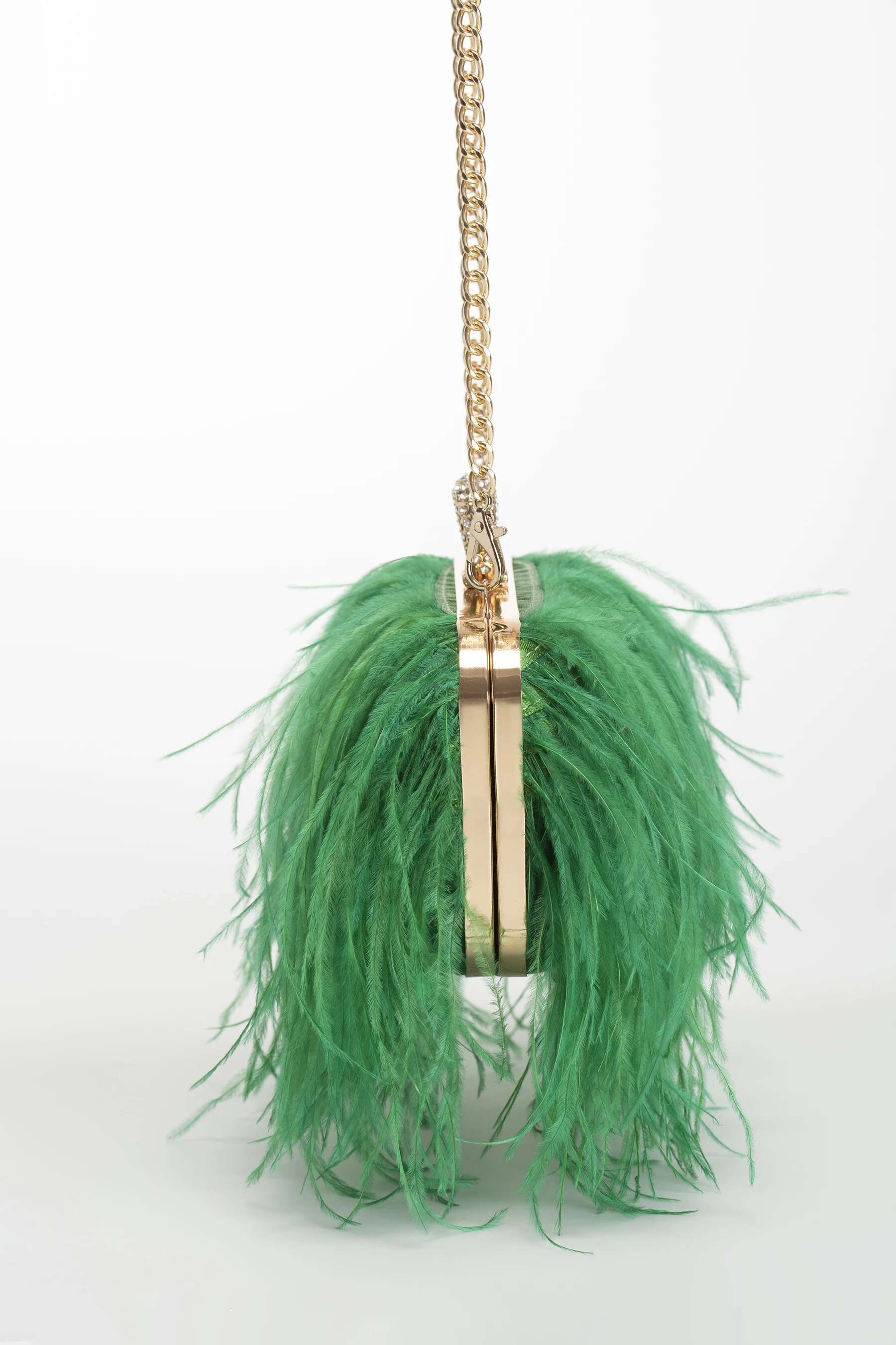 Women Real Natural Ostrich Feather Evening Bags Purses Clutch Vintage Banquet Handbag
