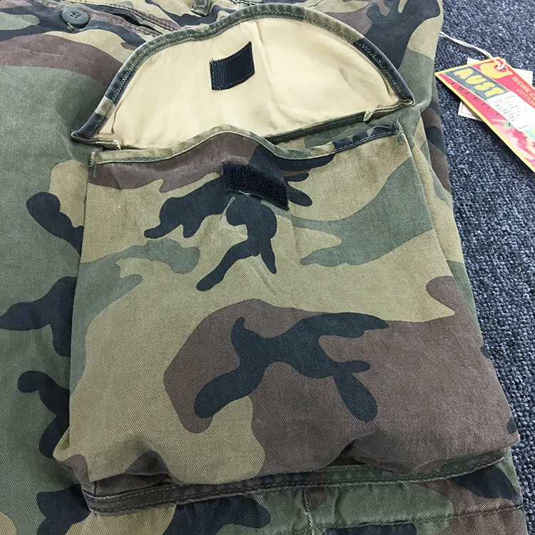 Summer American Retro Heavy duty Camouflage Cargo Shorts Mens Cotton Loose Multi Pocket Casual 5point Pants 250319