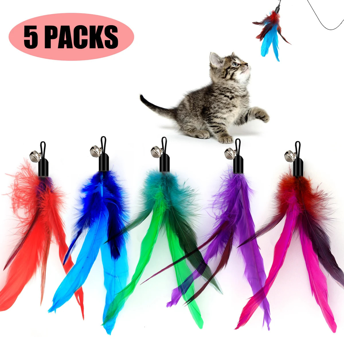 5 cat feather toys interactive toy teasers use bells instead of feathers 250320