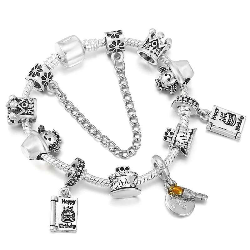 2024 Trend Birthday Cake Pendant Women's Charm Bracelet With Silver Color Bracelets For Women Kids Birthday Gift Special Offer