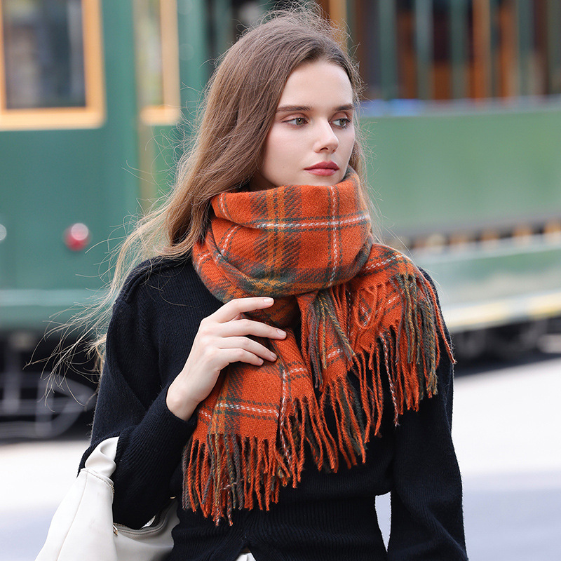K182 2025 new scarf for women winter imitation cashmere plaid fashionable and versatile warm student ins tassel shawl