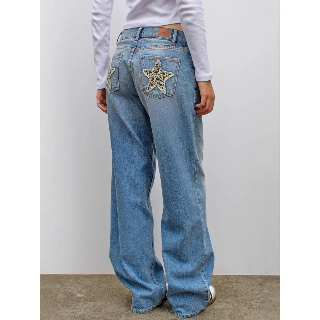 Y2k Baggy Jeans Women Harajuku Retro Straight Casual High Waisted Star Embroidery Pattern Jeans Goth Hip Hop Denim Pants 250319