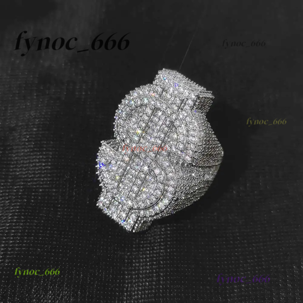 Personalized Custom Hip Hop Full Diamond Ring Bling Iced Out Money Big USD 18k Gold Ring For Women Men