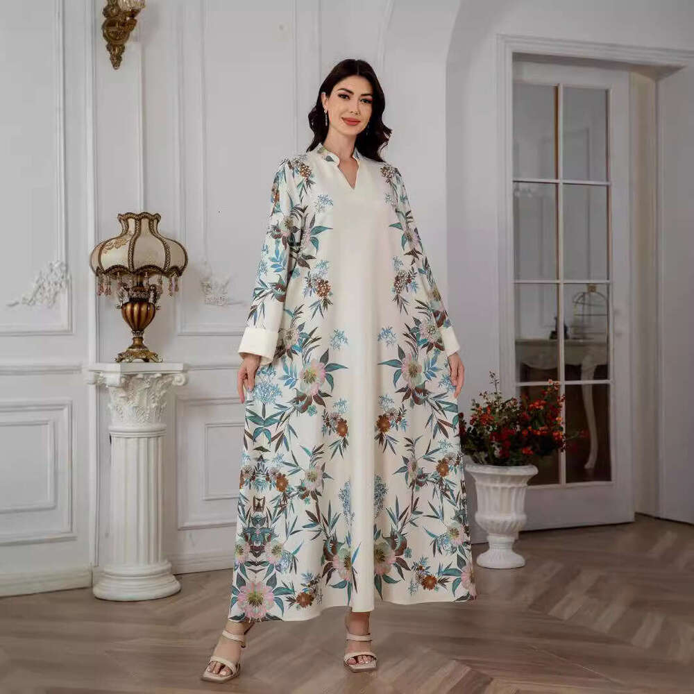 Sw0803 Muslim Women's Robe Dubai Fashion Printed Long Skirt Dress