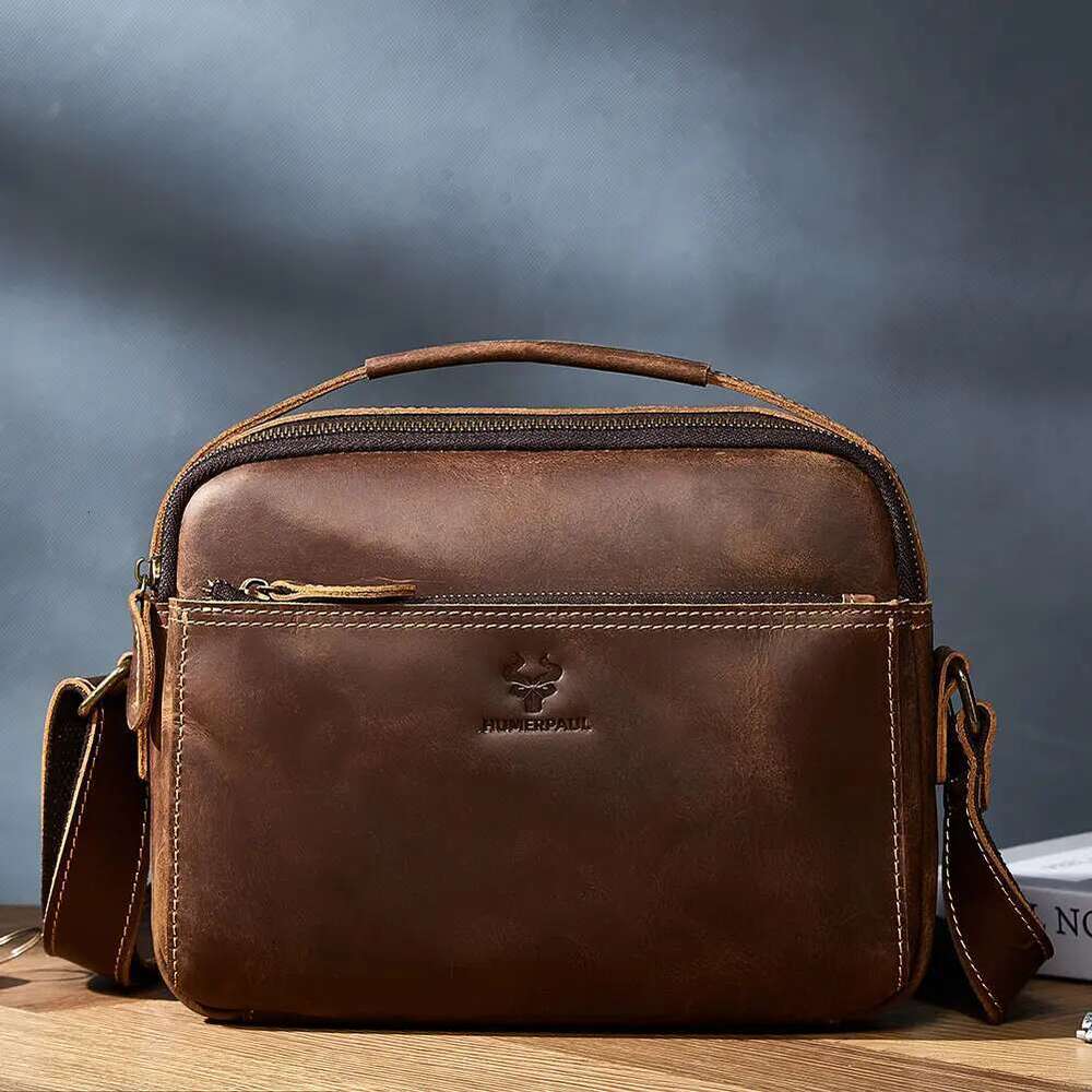 100% Genuine Crossbody for Men Business Briefcase Messenger Bag High Quality Full Grain Leather Male Shoulder Bags