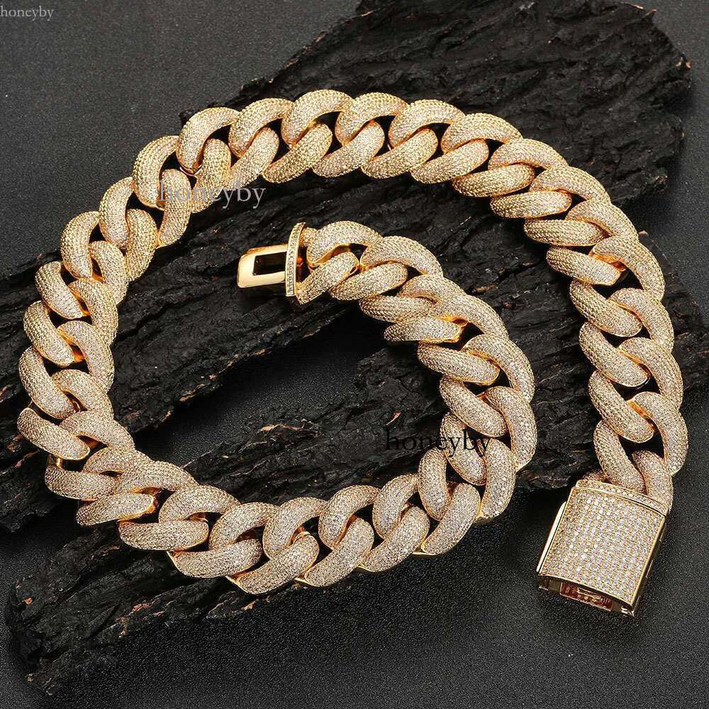 necklace moissanite chain 25mm Hip Hop Jewelry Chain Gold Plated Iced Zircon Miami Thick Cuban