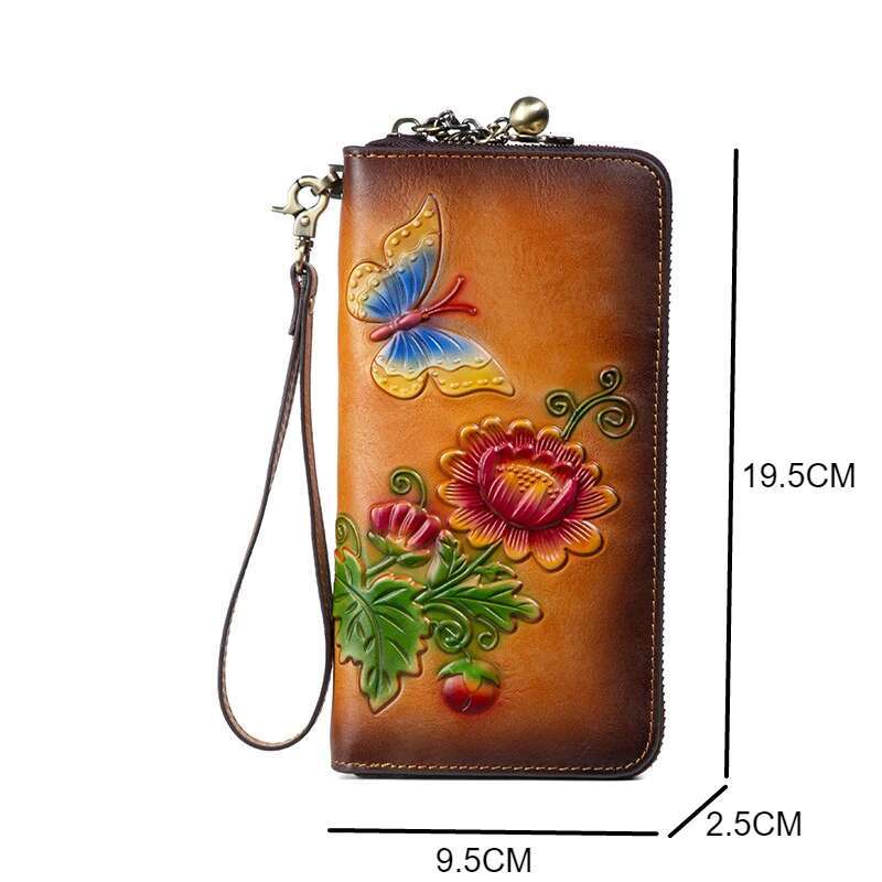MOTAORA Women's Retro Wallet Genuine Leather Vintage Purse Women Chinese Style Emed Card Holder Ladies Casual Female Clutch