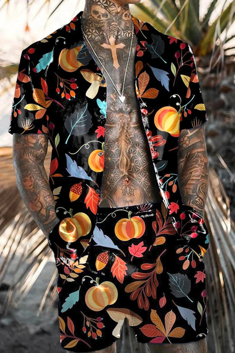 Men Shirt Sets 3d Print Retro Ethnic Style Floral Short Sleeve Casual Oversized Beach Shorts Summer Streetwear Hawaiian Suits 250319