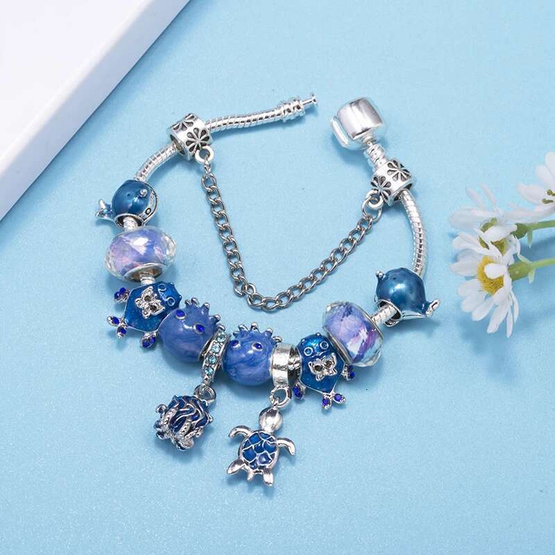 Summer Styles Octopus Dolphin Beads Charm Bracelets Fits DIY Brand Bracelet Bangles For Women Kids Bijoux Pulseras Jewelry Gift