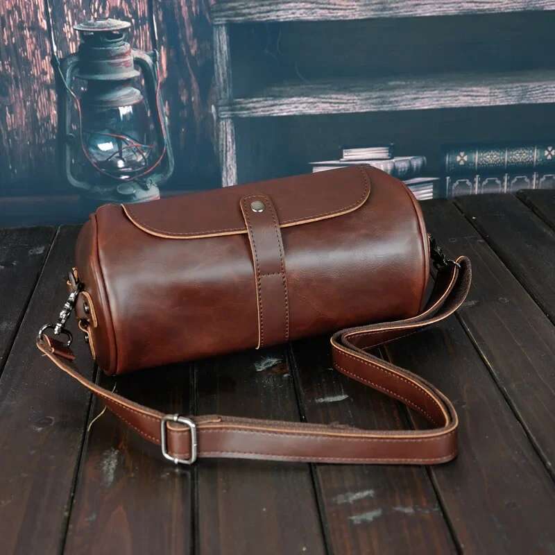 Retro Fashion Men Bucket Bags Barrel Shaped Shoulder Messenger Men's Crossbody Bag Handbags