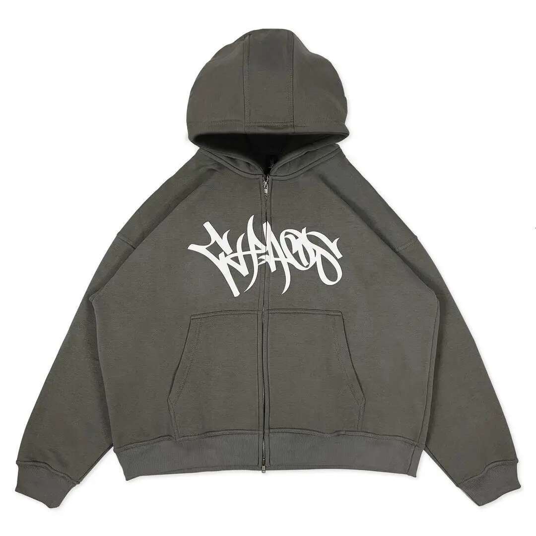 Y2k Letter Print Loose Casual Hoodie Retro Zip Up Long Sleeve Oversize Jacket Haruku Gothic Sweatshirt Streetwear Men Clothing