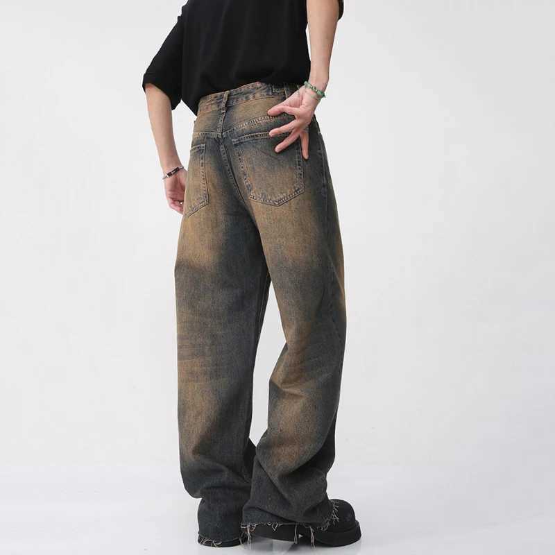 IEFB Retro Mens Burr Jeans Summer New Gradient Straight Denim Pants Street Mens Casual Wide Legs Trousers 9W460T250319