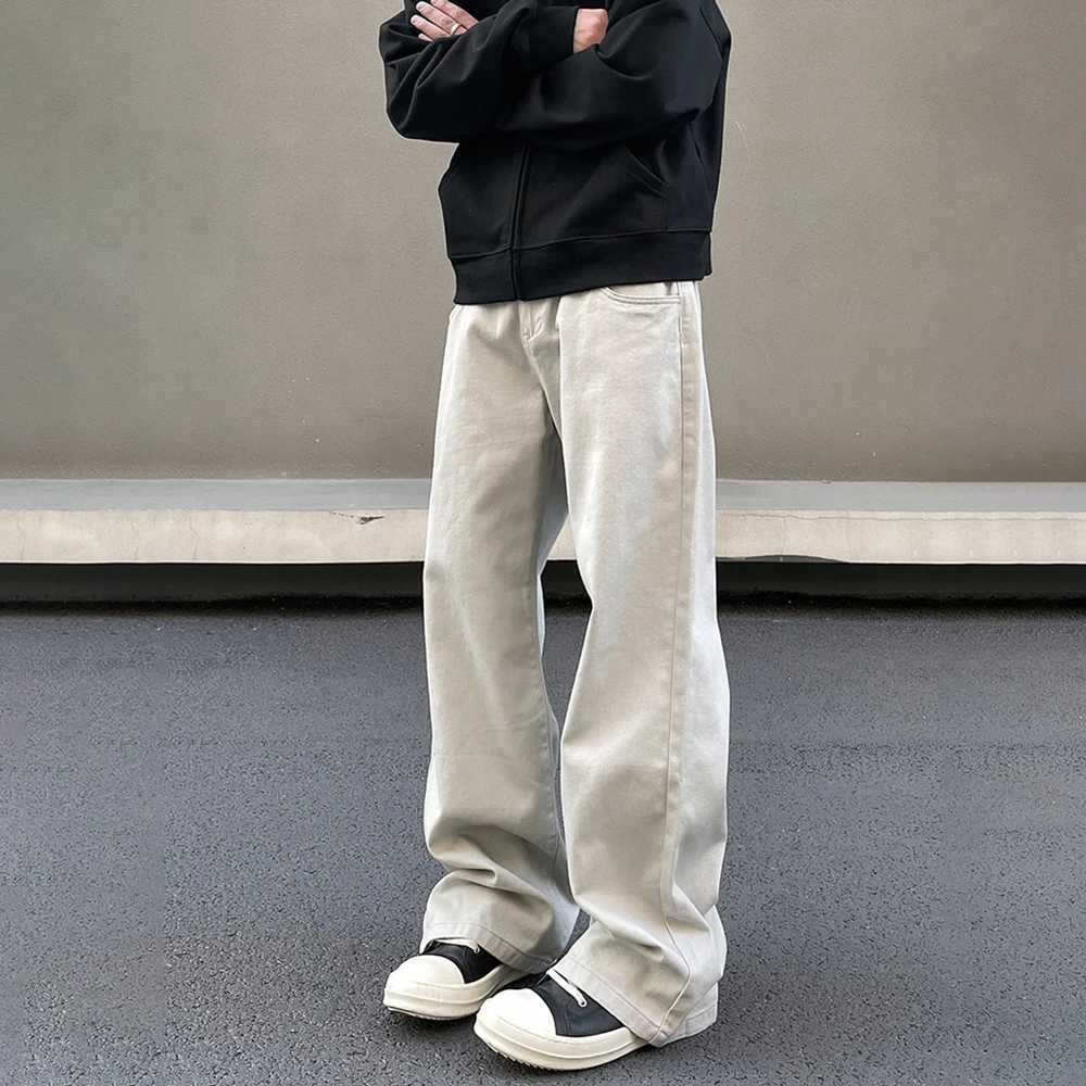 Bright white casual jeans mens streetwear Y2k straight leg retro simple autumn casual fashion winter solid street jeansT250319