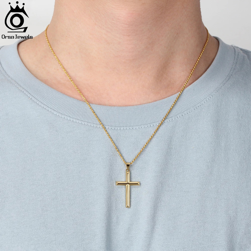 ORSA JEWELS Classic 14K Gold Cross Pendant Necklace for Men Women 925 Sterling Silver Necklace Christian Religious Jewelry NMN01 250318