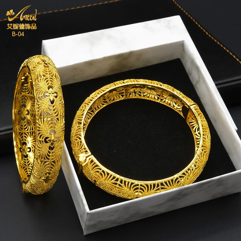 ANIID Dubai 24K Gold Color Bracelets For Women Jewelry s Indian Bangles African Arabic Wholesale Wedding Bridal 250320