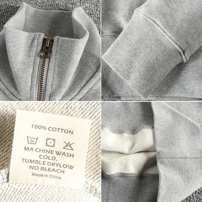 Autumn New American Retro Heavyweight Solid Color Sweatshirt Men's Simple 100% Cotton Washed Pullover Casual Terry Cloth Coat