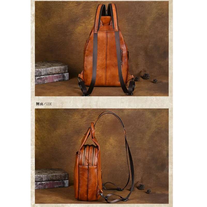 MOTAORA Genuine Leather Women Retro Emed Cowhide Shoulder Bag Travel Backpack Casual Work & Purse