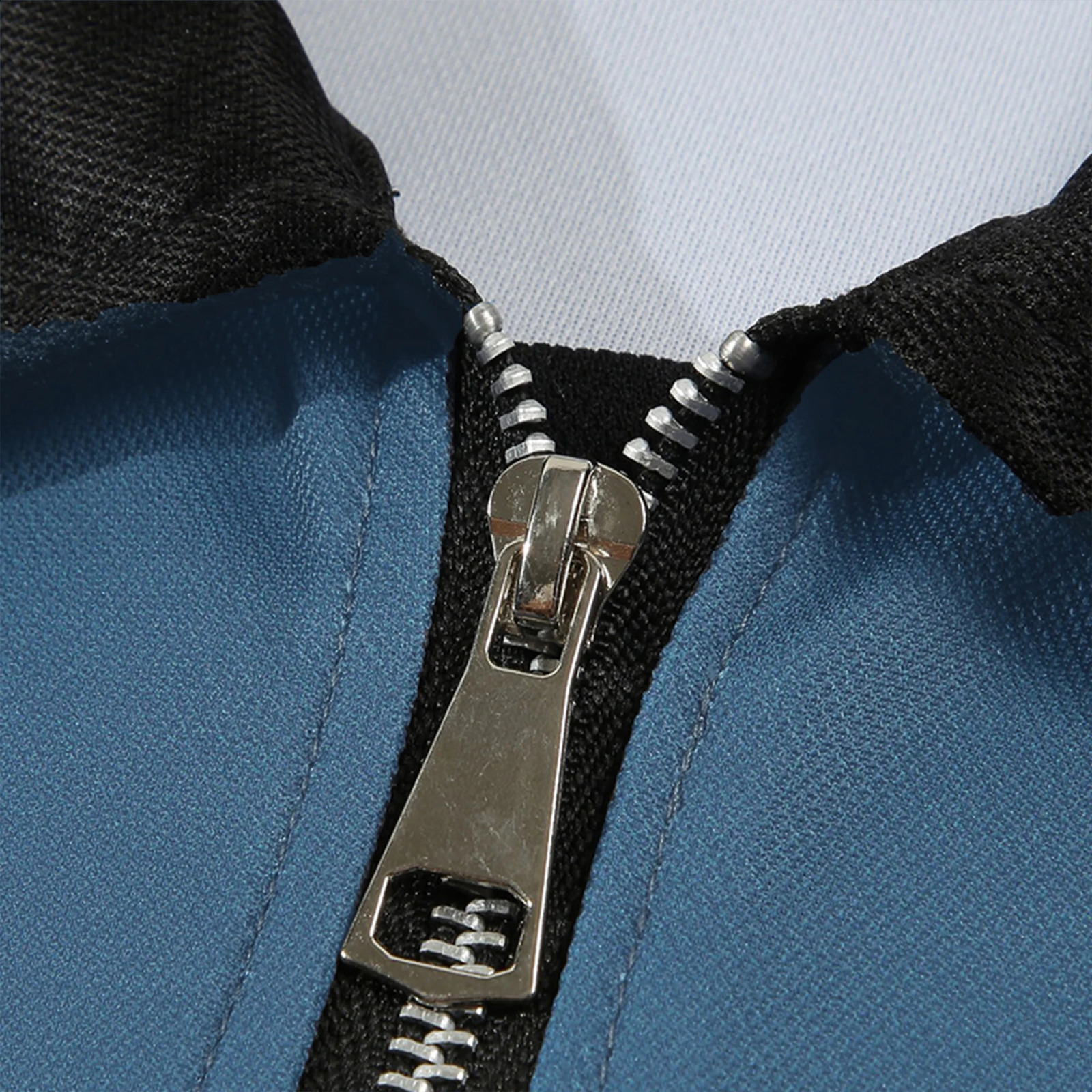 Mens Summer Short Sleeved Half Zip Polo Shirt Fashionable and Casual Business Blue and White Patchwork Color Polo Collar 250319